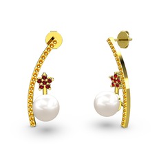 Lenta İnci Küpe - Inci, sitrin ve garnet 14 ayar altın küpe #1p52op0