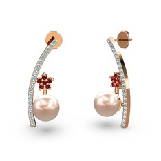 Pembe inci, akuamarin ve garnet 8 ayar rose altın küpe