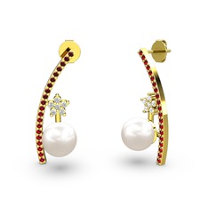 Inci, garnet ve swarovski 14 ayar altın küpe