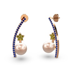 Lenta İnci Küpe - Pembe inci, lab safir ve peridot 925 ayar rose altın kaplama gümüş küpe #1pxib7i