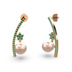 Lenta İnci Küpe - Pembe inci ve yeşil kuvars 18 ayar rose altın küpe #1pycor3