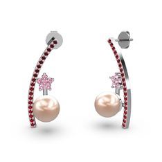 Lenta İnci Küpe - Pembe inci, garnet ve pembe kuvars 925 ayar gümüş küpe #1pzgpb3