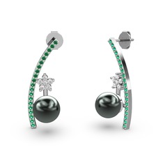 Lenta İnci Küpe - Siyah inci, yeşil kuvars ve swarovski 925 ayar gümüş küpe #1q37bmo