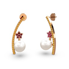 Lenta İnci Küpe - Inci, sitrin ve rodolit garnet 8 ayar rose altın küpe #1q3mgjh