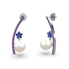 Lenta İnci Küpe - Inci, ametist ve lab safir 8 ayar beyaz altın küpe #1qjfynz