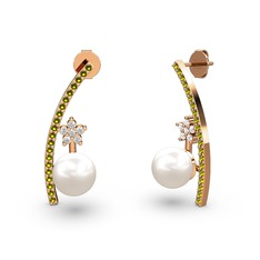Inci, peridot ve swarovski 14 ayar rose altın küpe