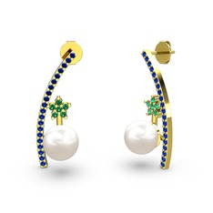 Lenta İnci Küpe - Inci, lab safir ve yeşil kuvars 14 ayar altın küpe #1r4j74z