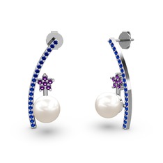 Lenta İnci Küpe - Inci, lab safir ve ametist 14 ayar beyaz altın küpe #1rznnzu