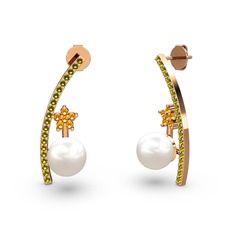 Lenta İnci Küpe - Inci, peridot ve sitrin 14 ayar rose altın küpe #1t0p9h8