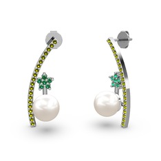 Lenta İnci Küpe - Inci, peridot ve yeşil kuvars 14 ayar beyaz altın küpe #1t11ans