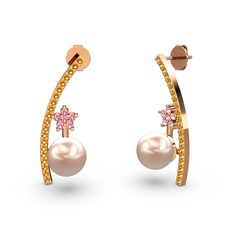 Lenta İnci Küpe - Pembe inci, sitrin ve pembe kuvars 925 ayar rose altın kaplama gümüş küpe #1t73prb