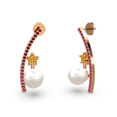 Lenta İnci Küpe - Inci, rodolit garnet ve sitrin 14 ayar rose altın küpe #1tg3qjl