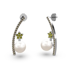 Lenta İnci Küpe - Inci, dumanlı kuvars ve peridot 14 ayar beyaz altın küpe #1uceodn