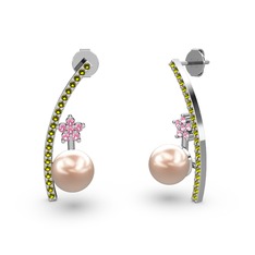 Lenta İnci Küpe - Pembe inci, peridot ve pembe kuvars 925 ayar gümüş küpe #1uymati