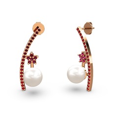 Lenta İnci Küpe - Inci, garnet ve rodolit garnet 8 ayar rose altın küpe #1uyp5fv