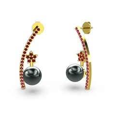 Lenta İnci Küpe - Siyah inci, rodolit garnet ve garnet 8 ayar altın küpe #1v7bcql