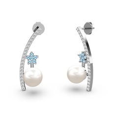 Inci, swarovski ve akuamarin 18 ayar beyaz altın küpe