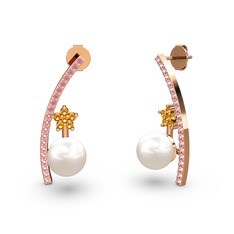 Lenta İnci Küpe - Inci, pembe kuvars ve sitrin 925 ayar rose altın kaplama gümüş küpe #1vxjqop