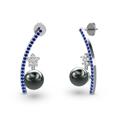 Lenta İnci Küpe - Siyah inci, lab safir ve pırlanta 925 ayar gümüş küpe (0.44 karat) #1w472mr