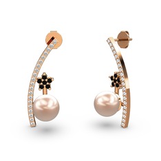 Lenta İnci Küpe - Pembe inci, swarovski ve siyah zirkon 925 ayar rose altın kaplama gümüş küpe #1wnju0t