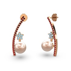 Lenta İnci Küpe - Pembe inci, garnet ve akuamarin 8 ayar rose altın küpe #1x6f4zq