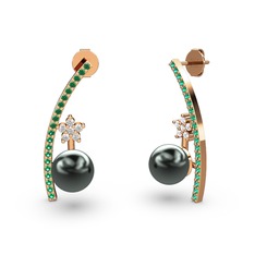 Lenta İnci Küpe - Siyah inci, yeşil kuvars ve beyaz zirkon 925 ayar rose altın kaplama gümüş küpe #1xov3vg