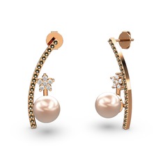 Lenta İnci Küpe - Pembe inci, dumanlı kuvars ve beyaz zirkon 925 ayar rose altın kaplama gümüş küpe #1y76fme