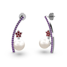 Lenta İnci Küpe - Inci, ametist ve garnet 18 ayar beyaz altın küpe #1yejk8d