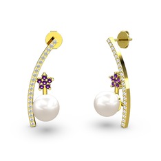 Lenta İnci Küpe - Inci, swarovski ve ametist 18 ayar altın küpe #1yypf58