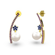 Lenta İnci Küpe - Inci, ametist ve lab safir 14 ayar altın küpe #284q2y