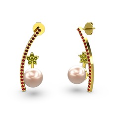 Pembe inci, garnet ve peridot 14 ayar altın küpe