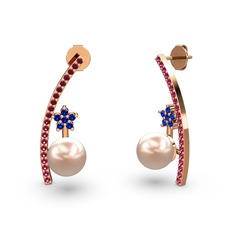 Lenta İnci Küpe - Pembe inci, rodolit garnet ve lab safir 8 ayar rose altın küpe #29b7i4