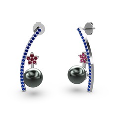 Lenta İnci Küpe - Siyah inci, lab safir ve rodolit garnet 925 ayar gümüş küpe #2d68h2