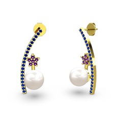 Lenta İnci Küpe - Inci, lab safir ve ametist 18 ayar altın küpe #2epnh2