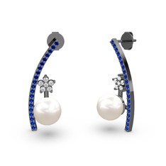 Lenta İnci Küpe - Inci, lab safir ve beyaz zirkon 925 ayar siyah rodyum kaplama gümüş küpe #2nzy4v