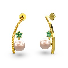 Lenta İnci Küpe - Pembe inci, sitrin ve yeşil kuvars 925 ayar altın kaplama gümüş küpe #2rlxkk