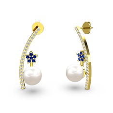 Lenta İnci Küpe - Inci, beyaz zirkon ve lab safir 14 ayar altın küpe #30ght9