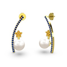 Lenta İnci Küpe - Inci, lab safir ve sitrin 14 ayar altın küpe #3eohbq