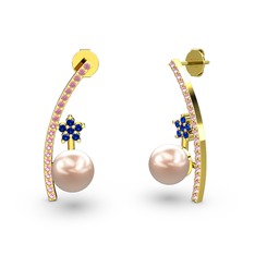 Lenta İnci Küpe - Pembe inci, pembe kuvars ve lab safir 925 ayar altın kaplama gümüş küpe #4klyzh