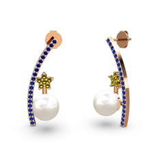 Lenta İnci Küpe - Inci, lab safir ve peridot 18 ayar rose altın küpe #5aq13x