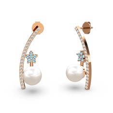 Inci, swarovski ve akuamarin 14 ayar rose altın küpe