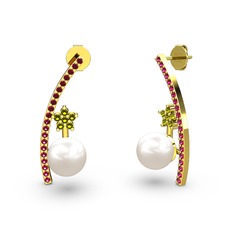 Inci, rodolit garnet ve peridot 8 ayar altın küpe