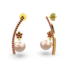 Lenta İnci Küpe - Pembe inci, rodolit garnet ve garnet 8 ayar altın küpe #793yxo