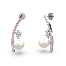 Lenta İnci Küpe - Inci, pembe kuvars ve swarovski 925 ayar gümüş küpe #7pgeww