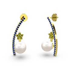 Lenta İnci Küpe - Inci, lab safir ve peridot 8 ayar altın küpe #89awxb