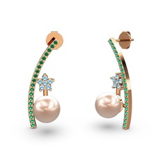 Lenta İnci Küpe - Pembe inci, yeşil kuvars ve akuamarin 18 ayar rose altın küpe #8klo4x