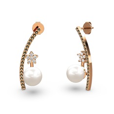 Lenta İnci Küpe - Inci, dumanlı kuvars ve swarovski 14 ayar rose altın küpe #8pbrix