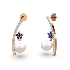 Lenta İnci Küpe - Inci, pırlanta ve lab safir 8 ayar rose altın küpe (0.18 karat) #8r9oea