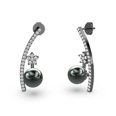 Lenta İnci Küpe - Siyah inci, swarovski ve beyaz zirkon 925 ayar siyah rodyum kaplama gümüş küpe #8rgeih