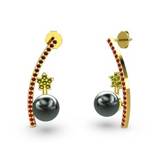 Siyah inci, garnet ve peridot 925 ayar altın kaplama gümüş küpe